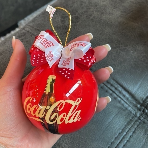 5/$25 Vintage Coca Cola Ornament Handmade Decoupage 1993 bottle 3” ball with bow - Picture 1 of 10